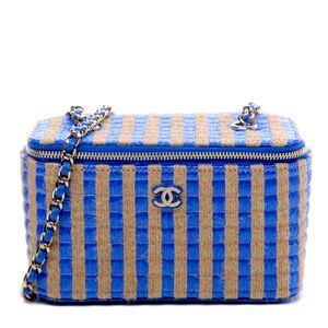 Chanel blue and beige Raffia vanity bag